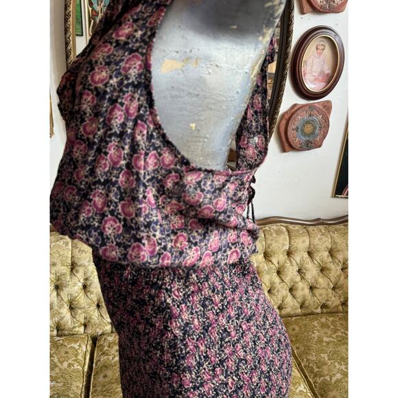 Free People Floral Smocked Bottom Top Dress Size Medium - Picture 2 of 4